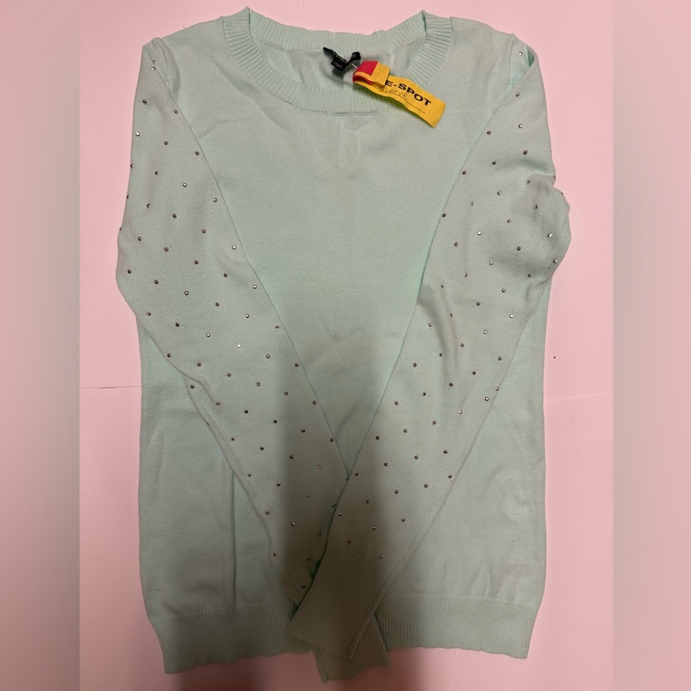 Express Mint Sweater with Studded Sleeves